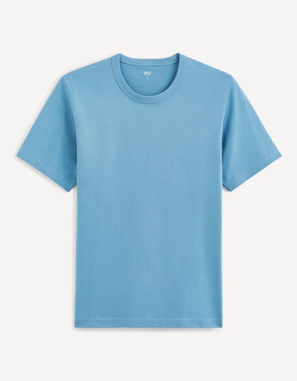 T-shirt à col rond boxy en coton - bleu