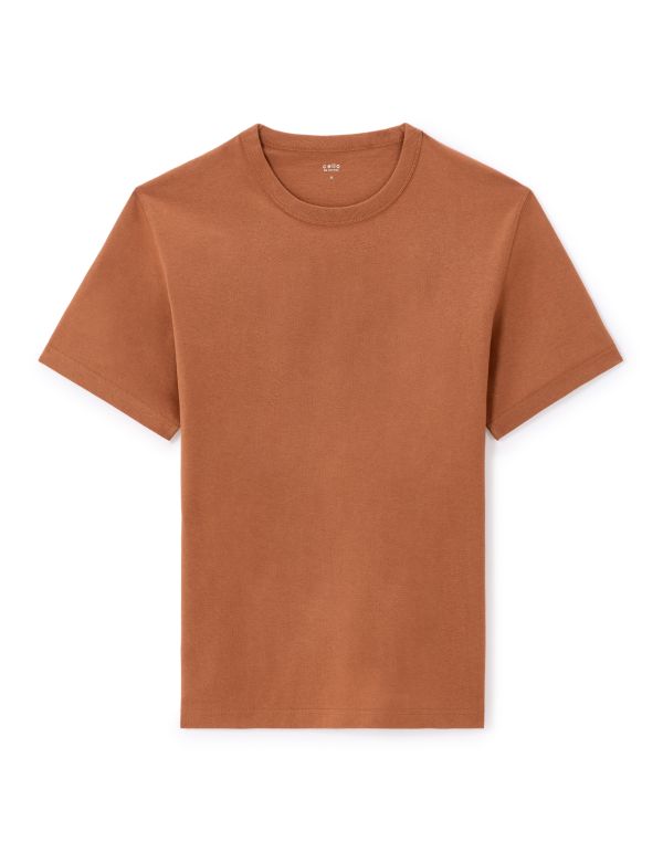 T-shirt boxy col rond 100% coton - noisette