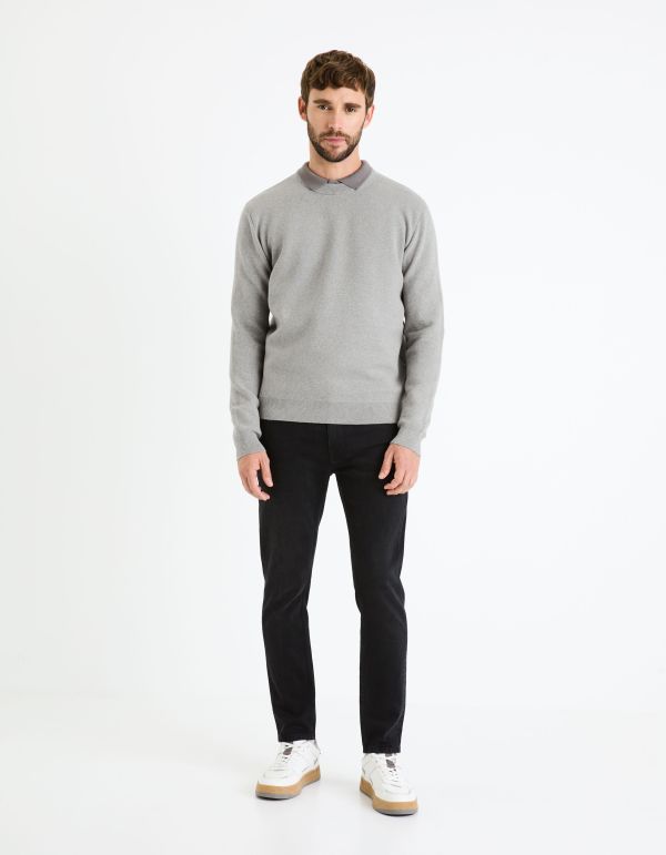 Pull col rond coton mélangé - gris chine