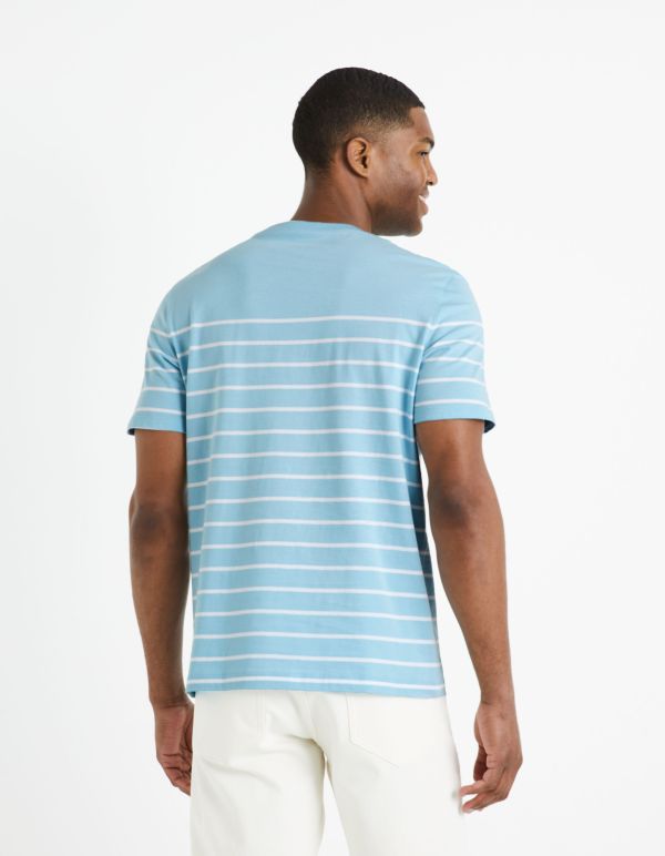 T-shirt col rond marinière 100% coton - bleu ciel