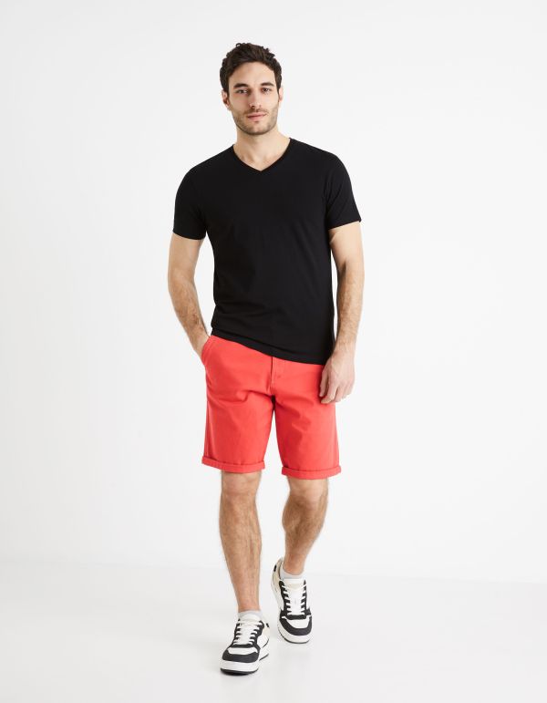 Bermuda chino uni en coton stretch - rouge