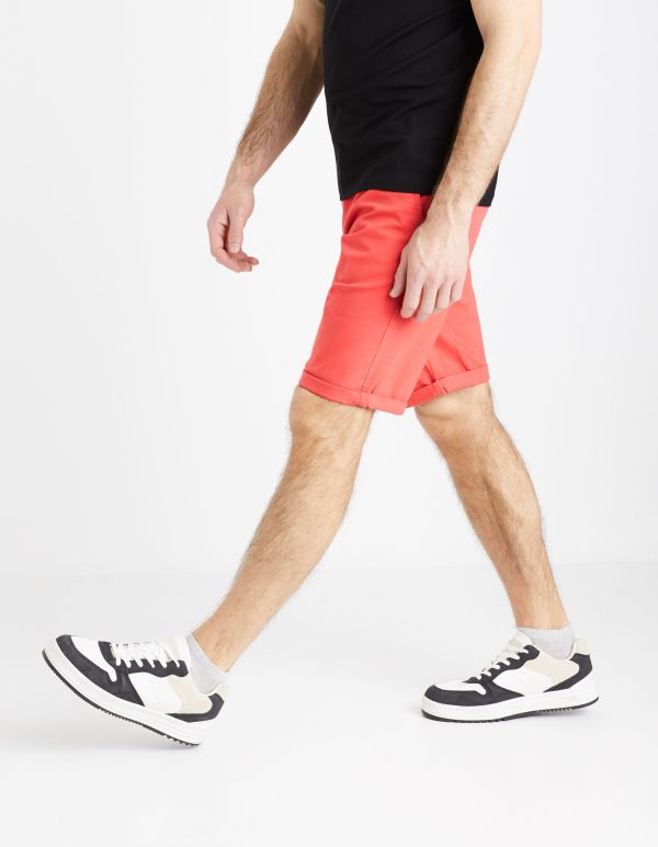 Bermuda chino uni en coton stretch - rouge