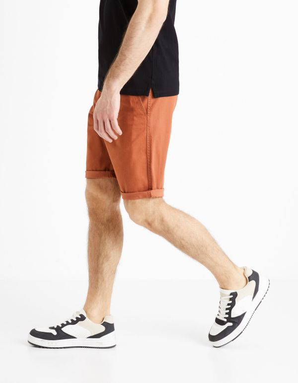 Bermuda chino uni en coton stretch - brique