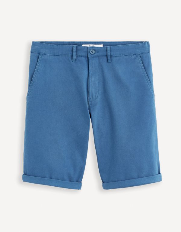 Bermuda chino uni en coton stretch - bleu
