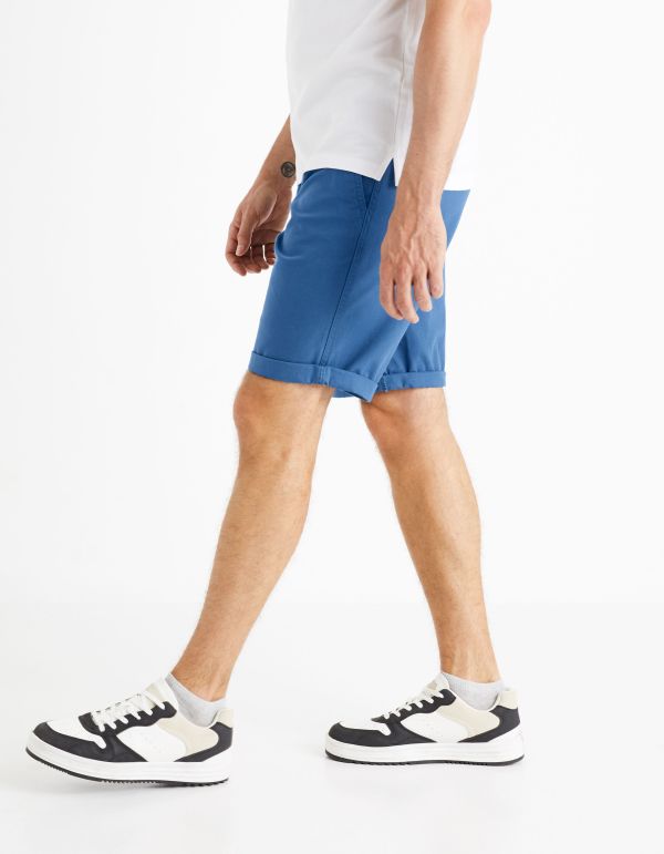 Bermuda chino uni en coton stretch - bleu
