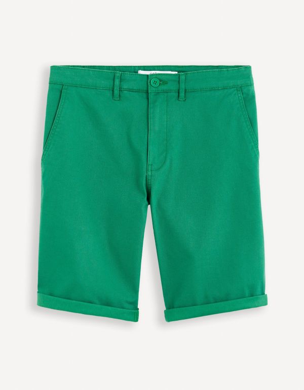Bermuda chino uni coton stretch - vert bouteille