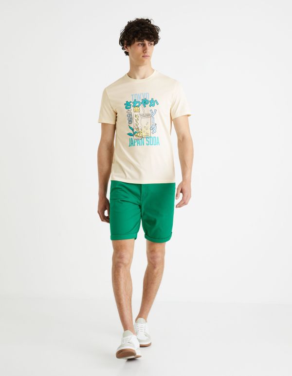 Bermuda chino uni coton stretch - vert bouteille