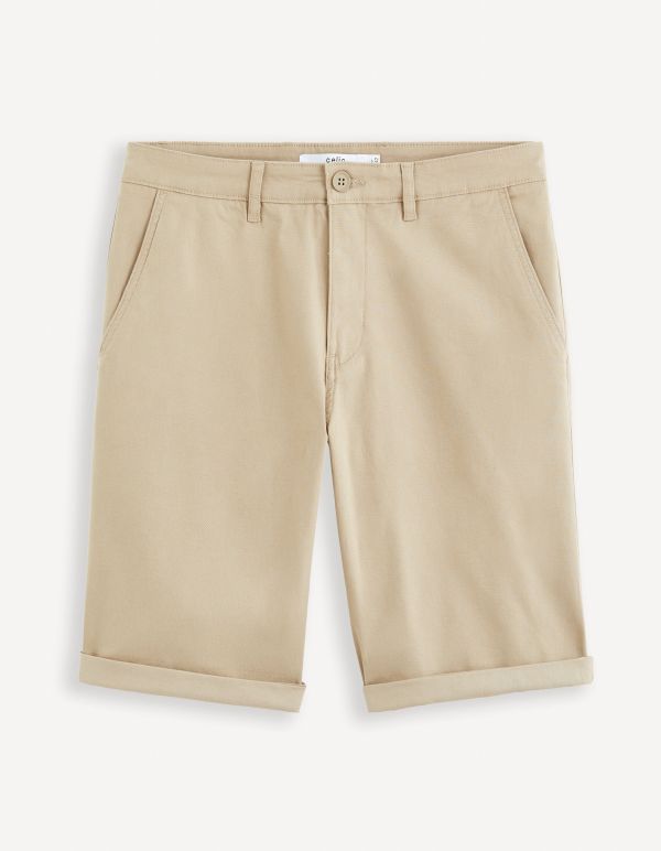 Bermuda chino uni coton stretch - beige moyen