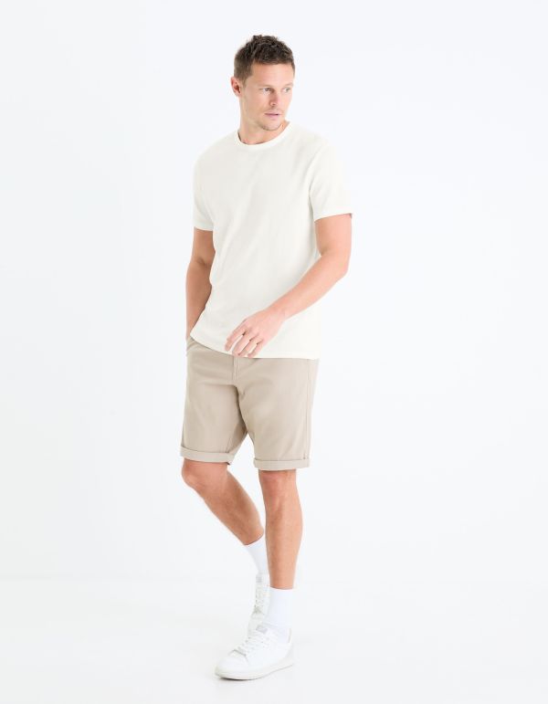 Bermuda chino uni coton stretch - beige moyen
