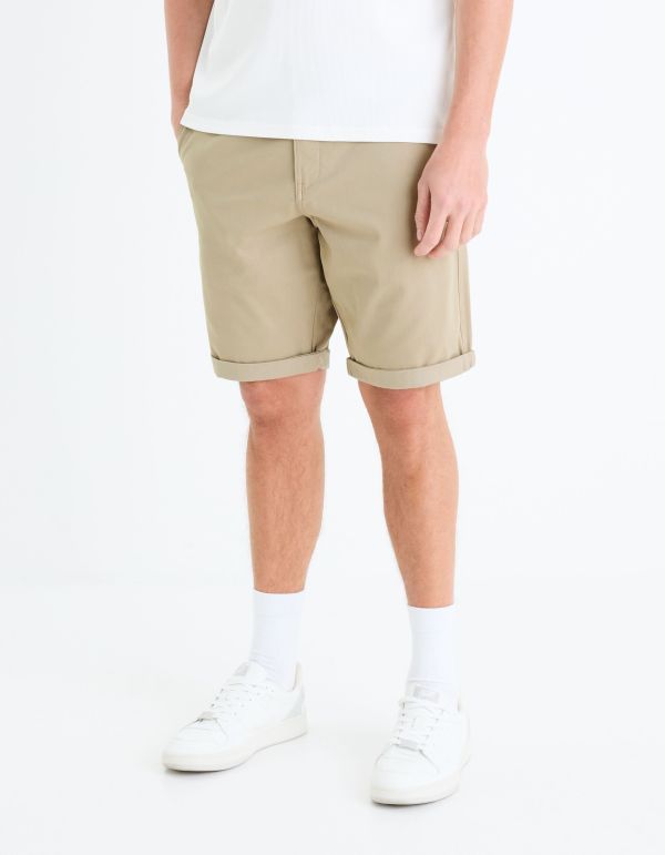 Bermuda chino uni coton stretch - beige moyen