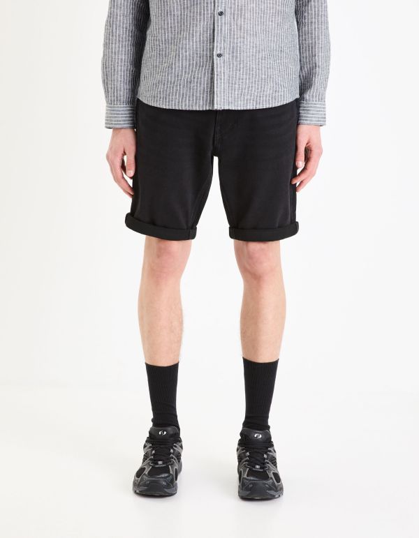 Bermuda en jean effet maille - noir