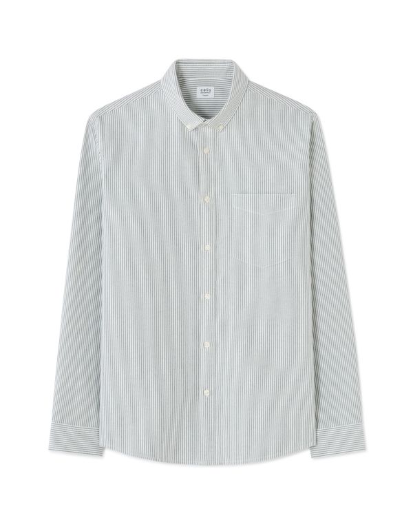Chemise regular à rayures 100% coton oxford - vert
