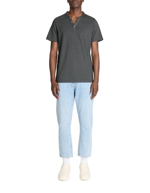 T-shirt col tunisien en coton mélangé - anthracite