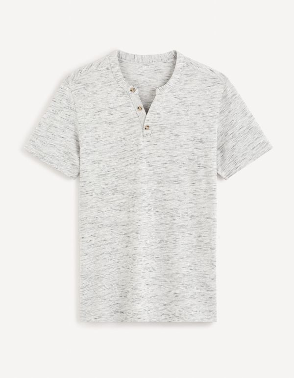 T-shirt col henley coton mélangé - gris