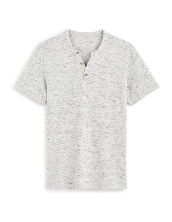 T-shirt regular col tunisien coton mélangé - gris