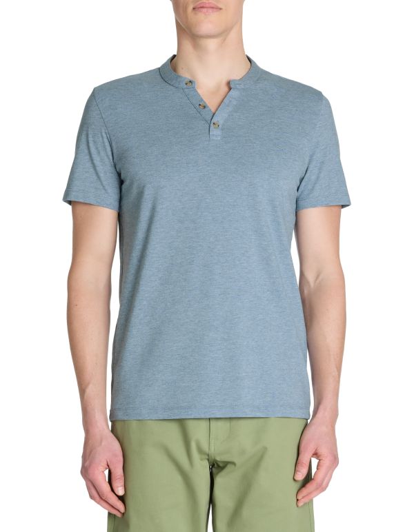 T-shirt straight col tunisien 100% coton - bleu