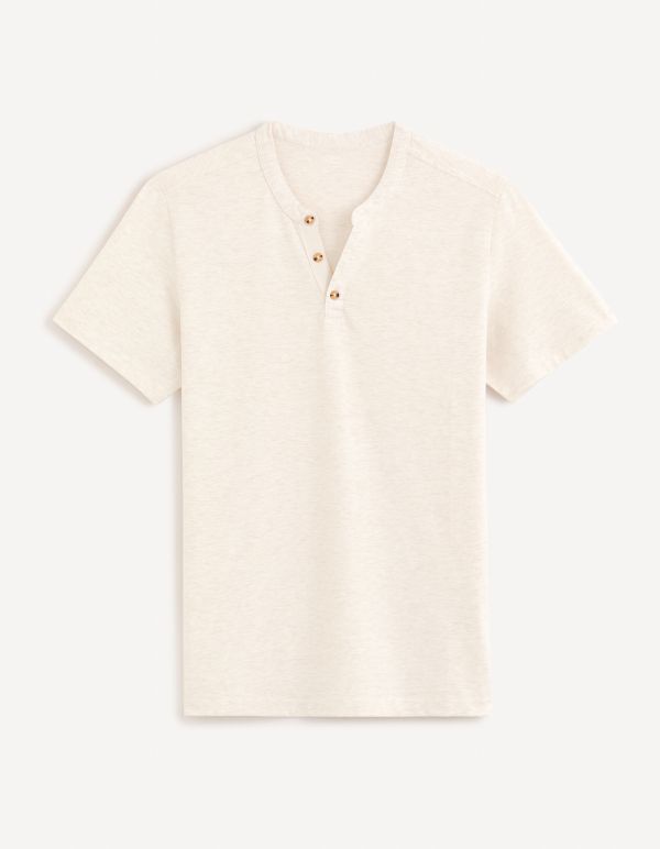 T-shirt col henley coton mélangé - écru
