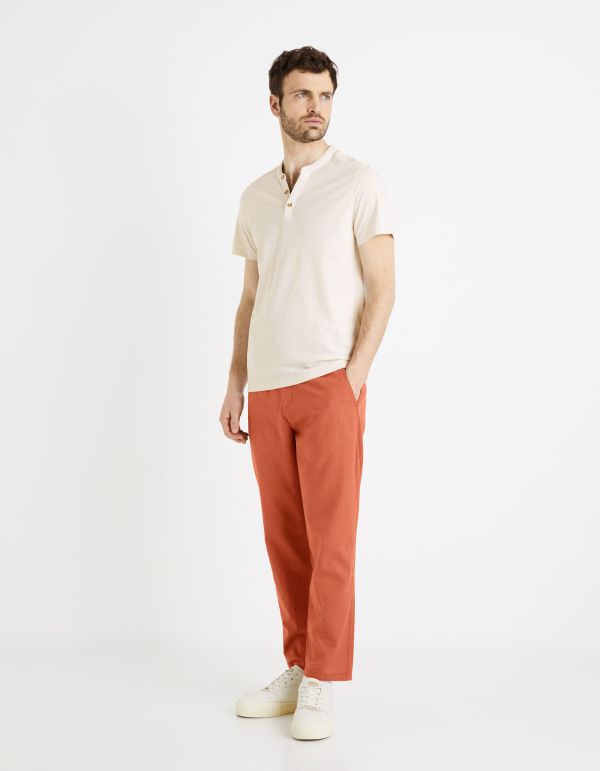 T-shirt col henley coton mélangé - écru