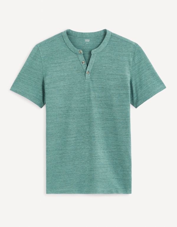 T-shirt col henley coton mélangé -vert foncé