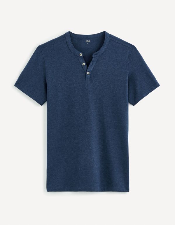 T-shirt col henley coton mélangé - marine