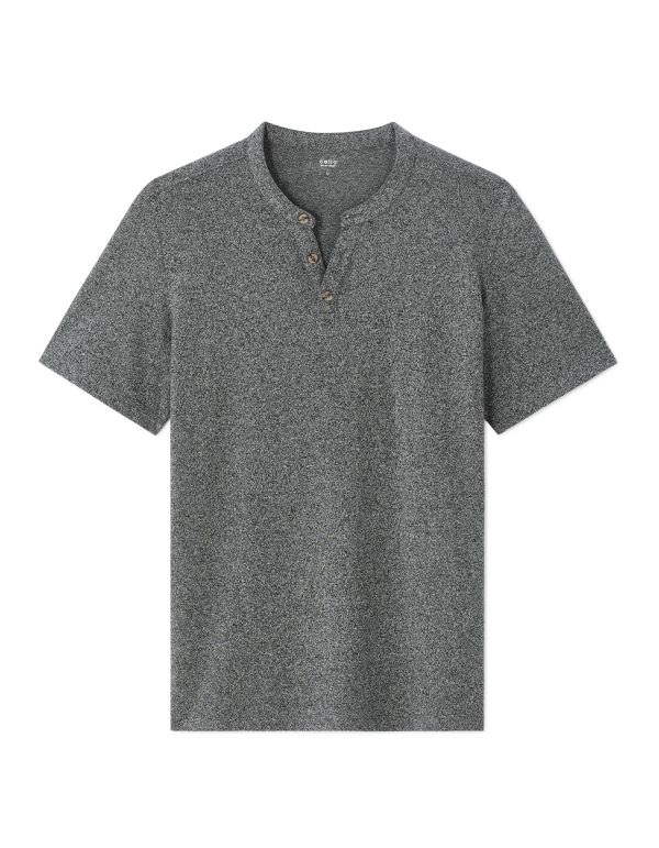 T-shirt regular col tunisien coton mélangé - blanc et noir