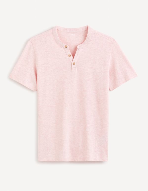 T-shirt col henley coton mélangé -rose pâle
