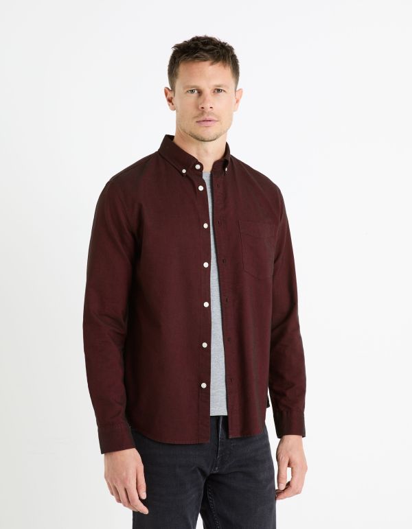 Chemise  regular 100% coton oxford - bordeaux