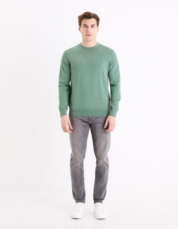 Pull col rond 100% coton - vert