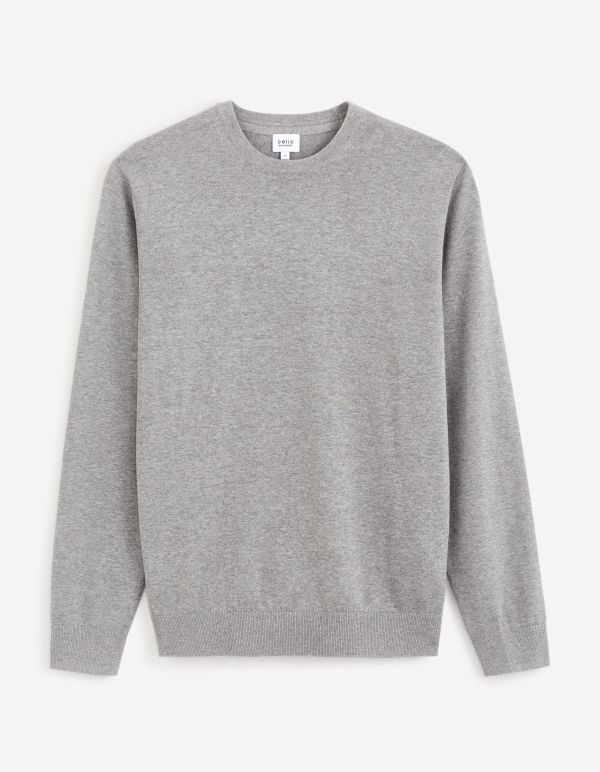 Pull col rond 100% coton - gris chine