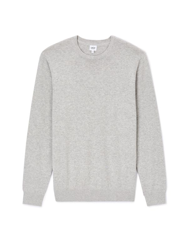 Pull col rond 100% coton - gris chine