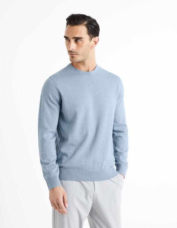 Pull col rond 100% coton - bleu