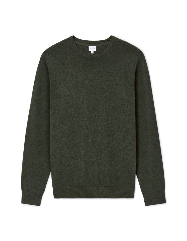 Pull col rond 100% coton - kaki