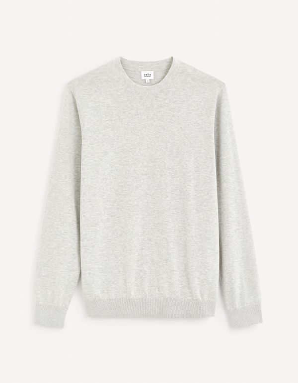 Pull col rond 100% coton - gris clair
