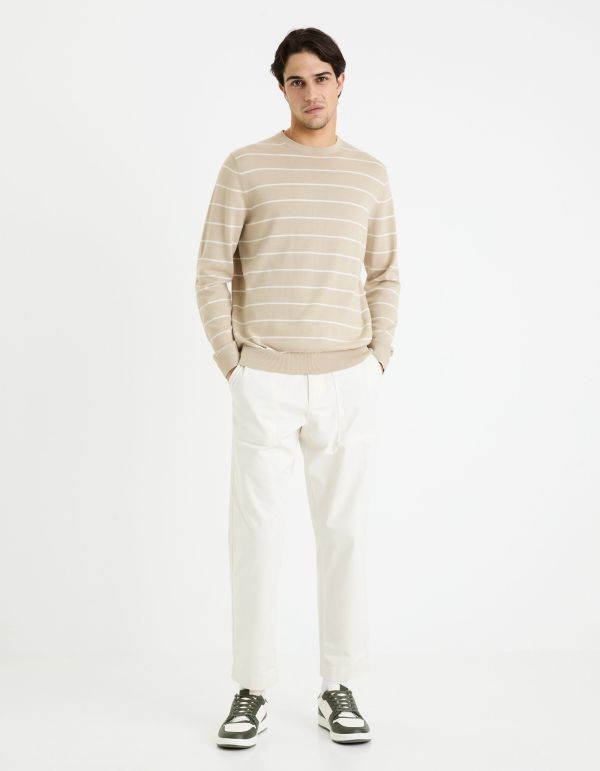 Pull col rond 100% coton - beige