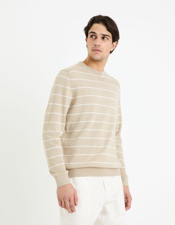 Pull col rond 100% coton - beige