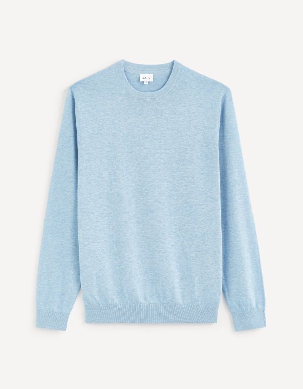 Pull col rond 100% coton - bleu clair