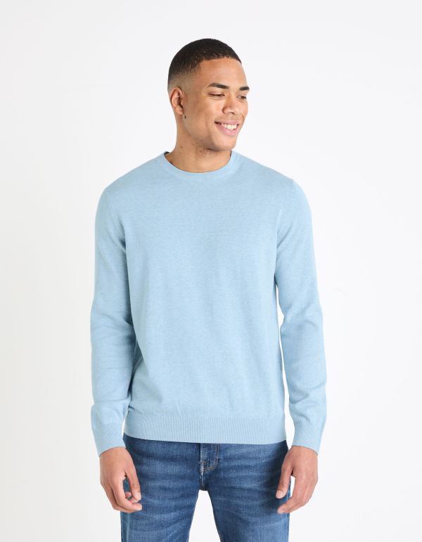 Pull col rond 100% coton - bleu clair