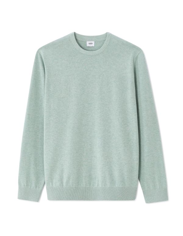 Pull col rond 100% coton - bleu vert
