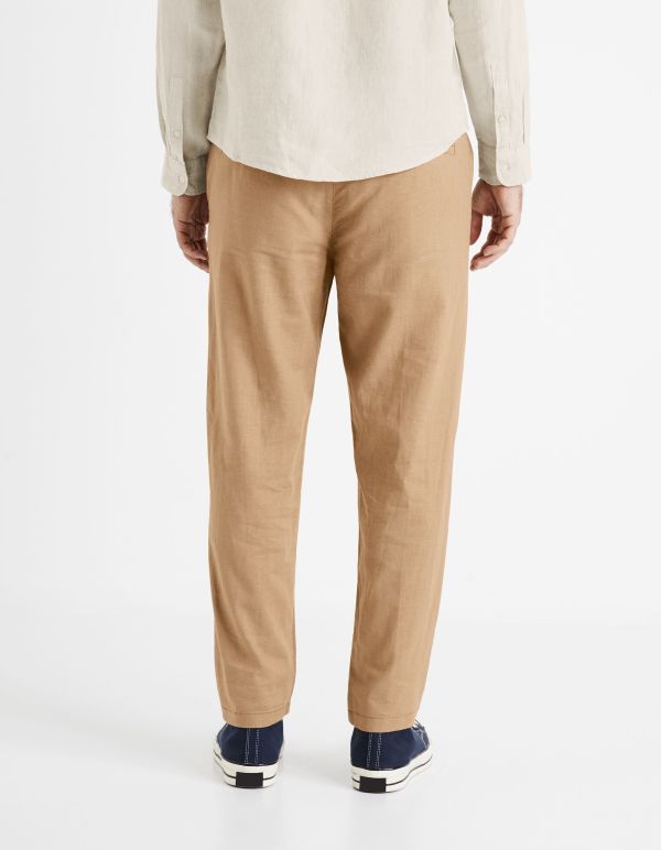Pantalon straight en lin coton - beige