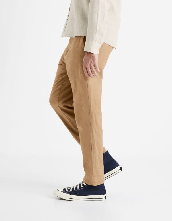 Pantalon straight en lin coton - beige