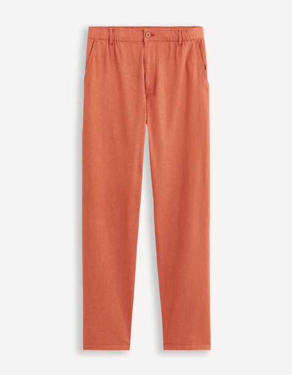 Pantalon straight en lin coton - caramel