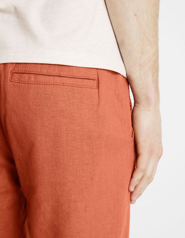Pantalon straight en lin coton - caramel