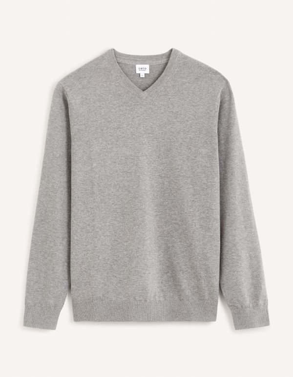Pull col V 100% coton - gris chine