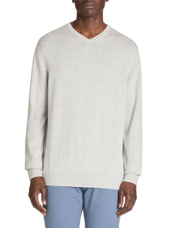 Pull col v 100% coton - gris chine