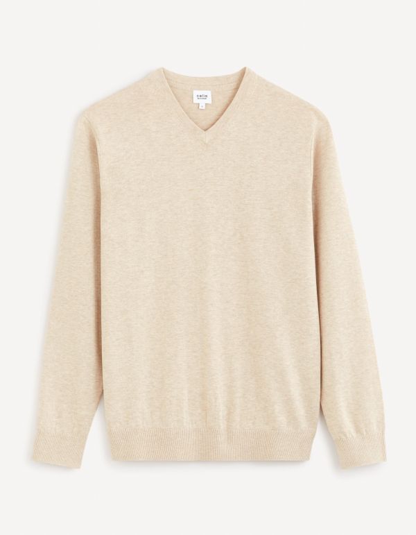 Pull col V 100% coton - beige