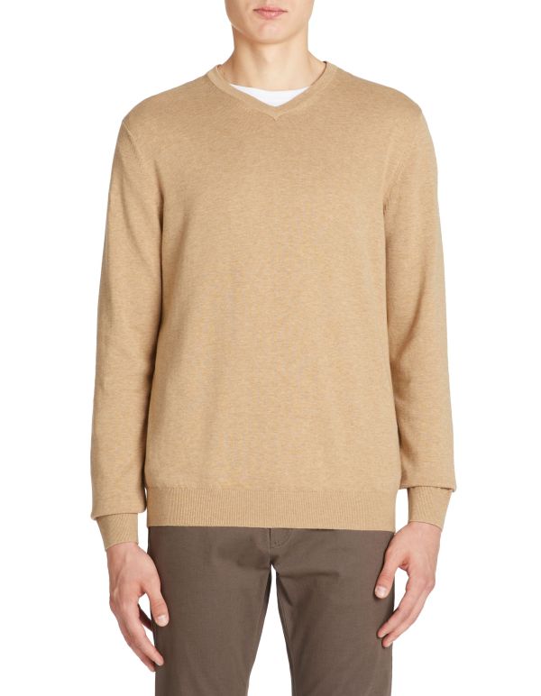 Pull col v 100% coton - beige
