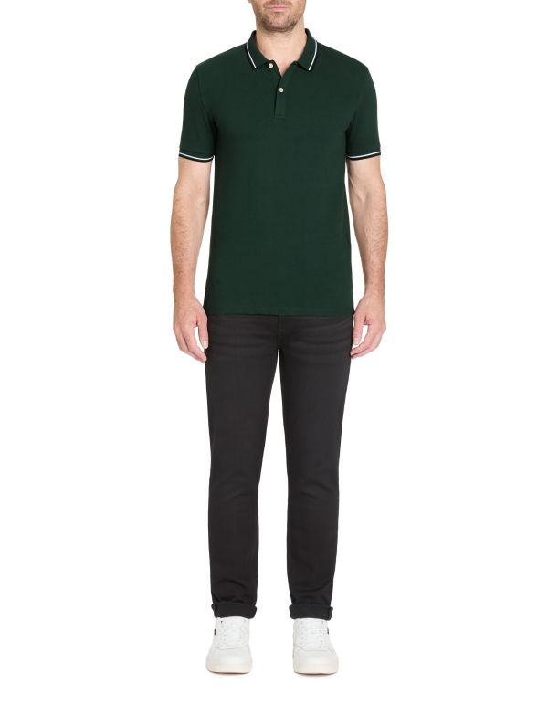 Polo slim coton stretch col contrasté - vert