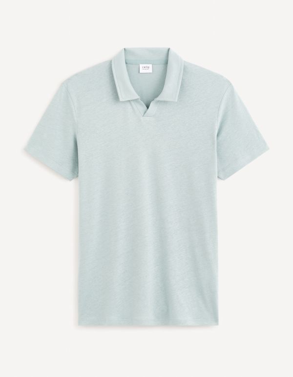Polo lin mélangé - turquoise