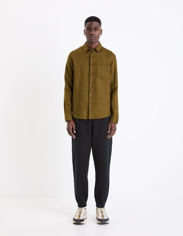 Chemise regular 100% lin - marron