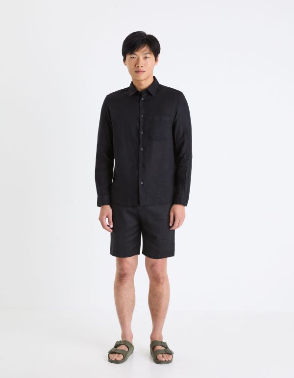 Chemise regular 100% lin - noir